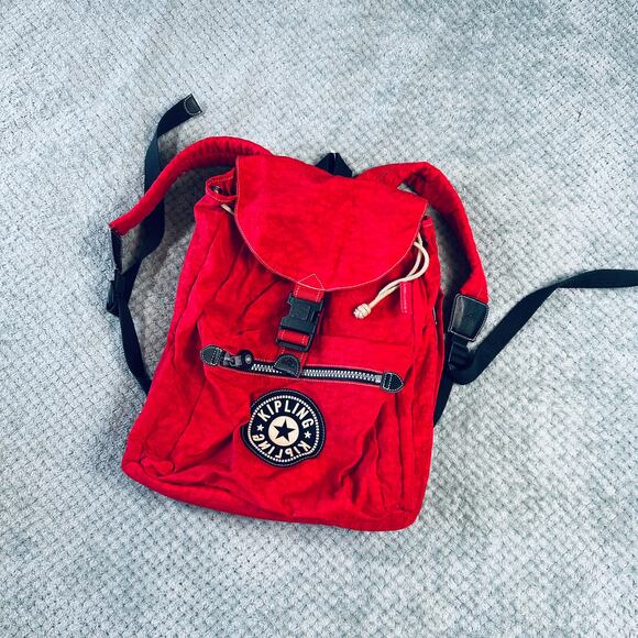 RARE 90s Vintage Kipling Oversized Large Logo Red Backpack Traveling Retro - Picture 1 of 8